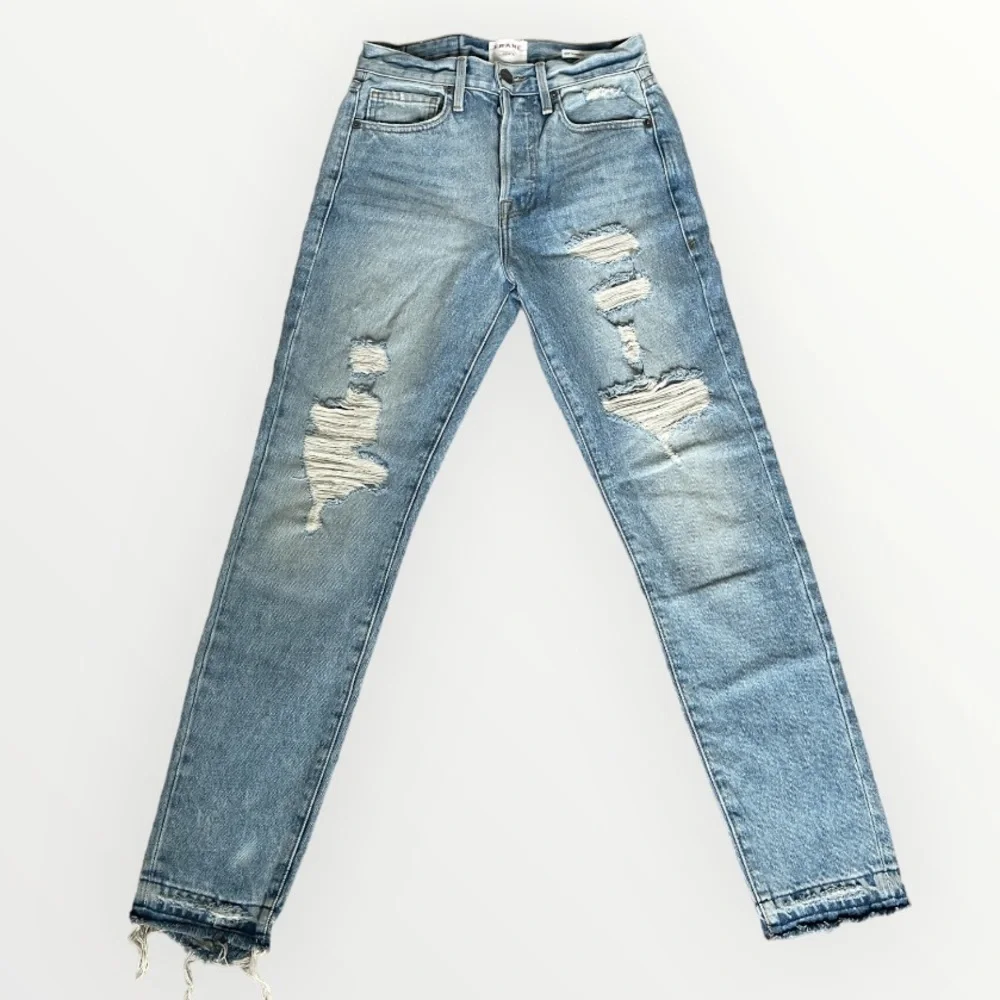 FRAME Le Original Rigid Skinny Jeans | High Rise Distressed Light Wash | Size 24